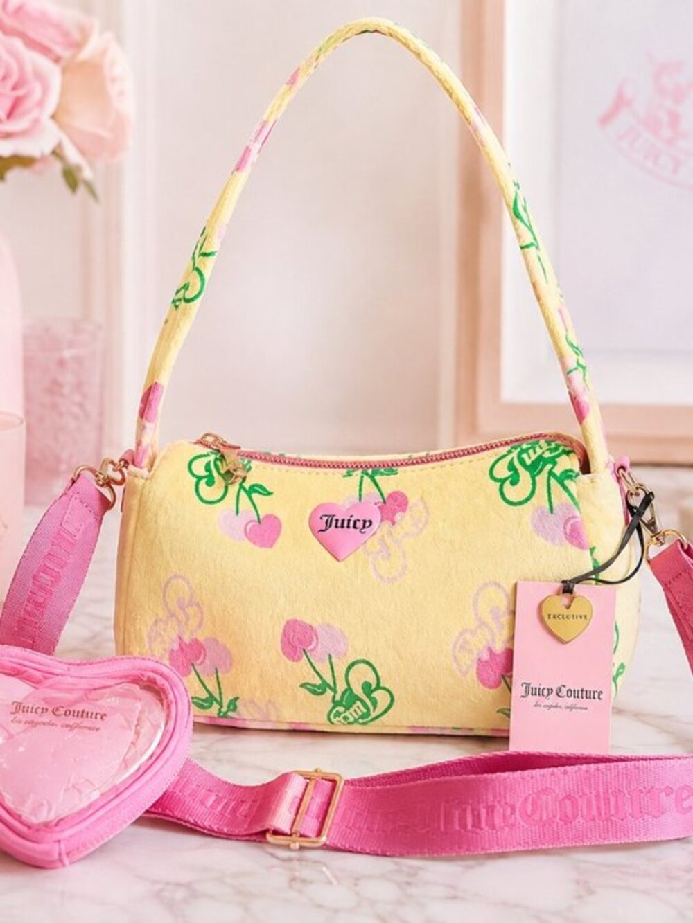 Juicy Couture Yellow Iris Cherry Retro Shoulder Crossbody Bag NWT
